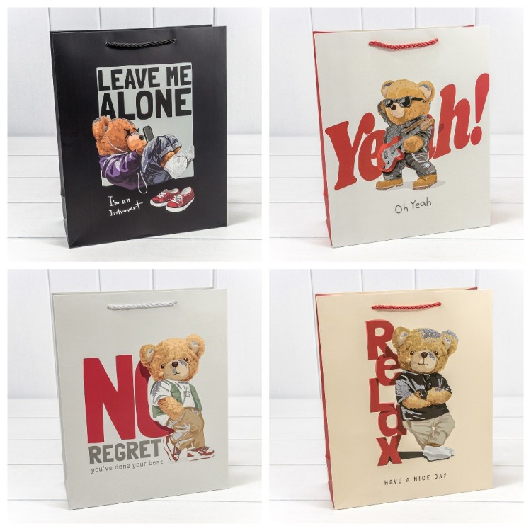 000109C Пакет подарочный с тиснением "Мишки" (микс 109) 26*32*10 210г 1/20 1/240