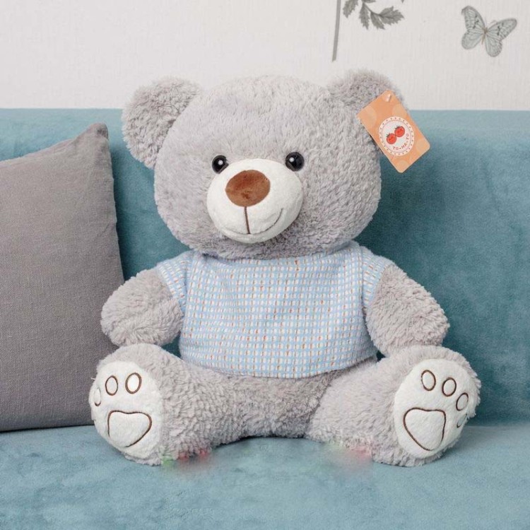 JX504016219GR Мягкая игрушка Мишка серый в голубой кофте модель Y16219 размер 40см