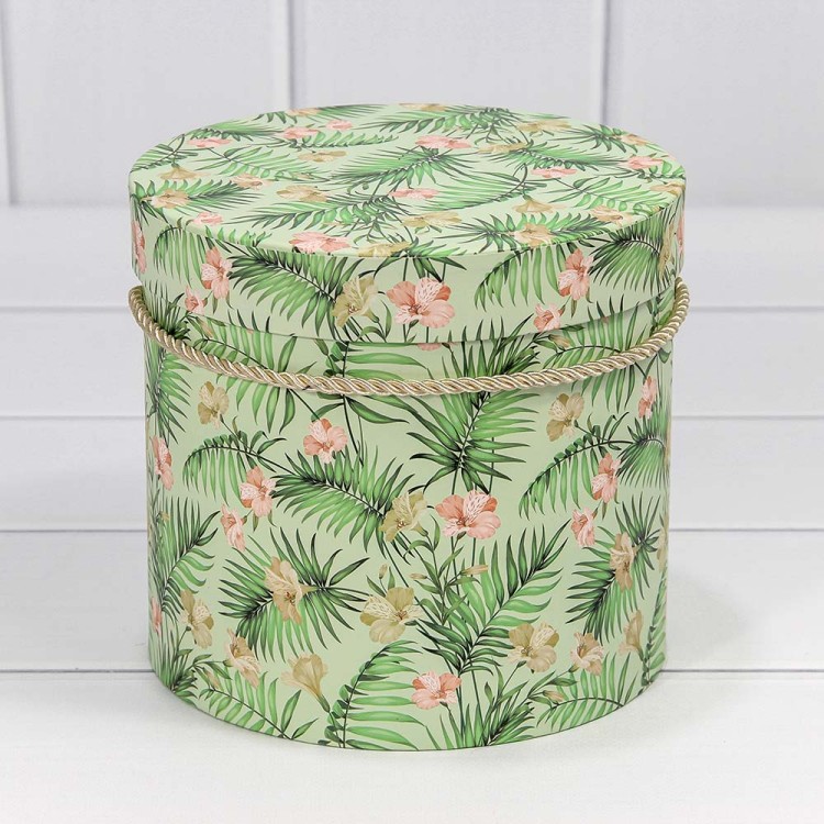 7201450/3 Коробки Цилиндр Набор 1/3 18*17 "Цветы на салатовом фоне" 1/36