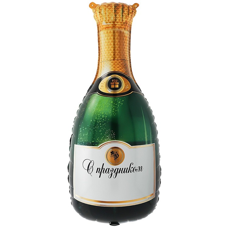 1207-4585 К Фигура "Поздравляю! Бутылка шампанского" 44/91см Зелёный шар фольга