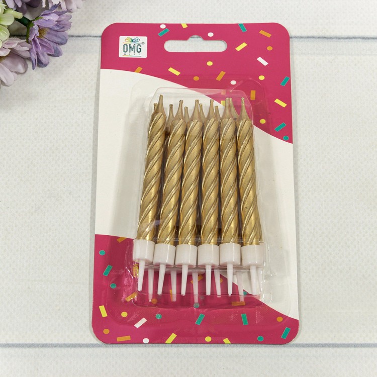 20010-95/23 Свечи для торта набор "Спираль" (12 шт.) 8см Золото 1/12 1/144