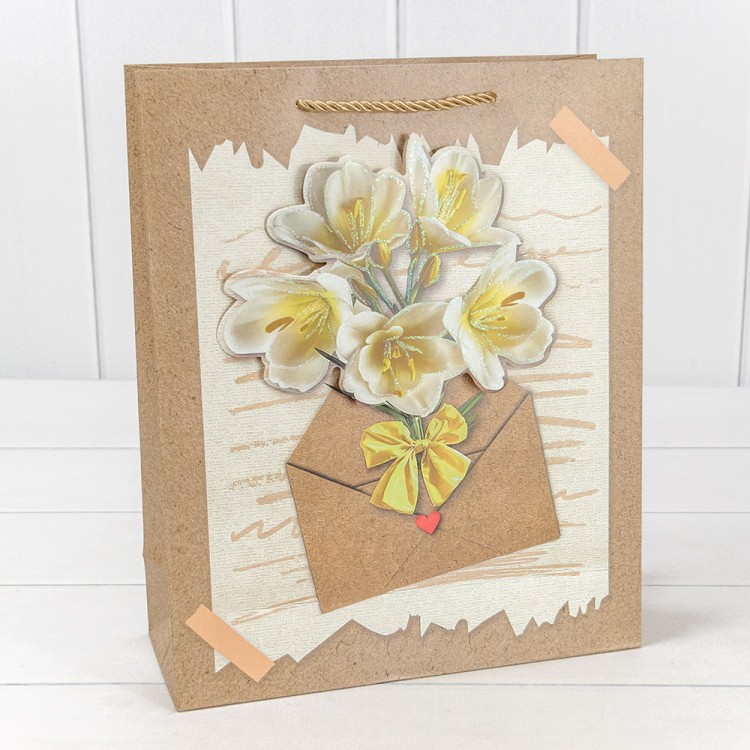 000115C Пакет подарочный с 3D аппликацией "Цветы" (микс115) 26*32*10 210г 1/20 1/80