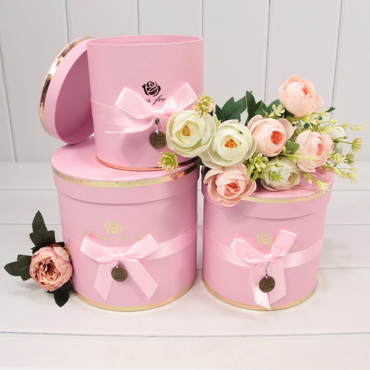 720112/171 Коробки Цилиндр Набор 1/3 18*17 "Flowers for you" Розовый 1/12