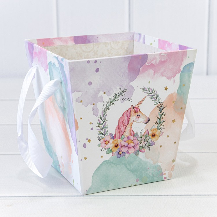 720107/5 Ваза для цветов квадратная с репсовой ручкой 14,5*14,5*15 см Единорог 1/10 1/120