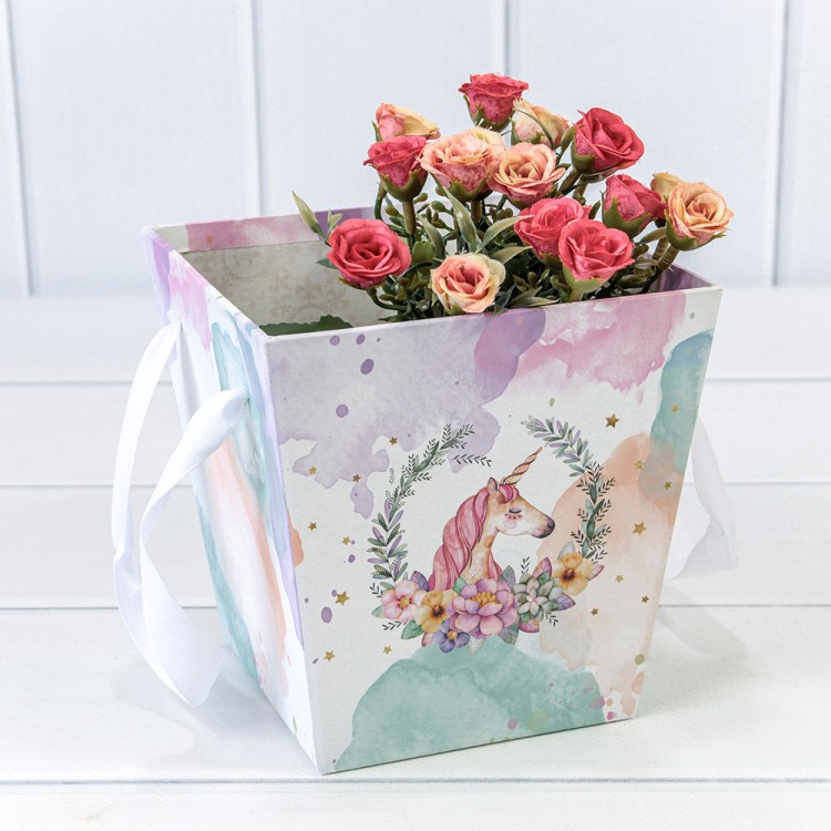 720107/5 Ваза для цветов квадратная с репсовой ручкой 14,5*14,5*15 см Единорог 1/10 1/120