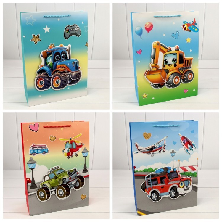 000107A Пакет подарочный с 3D аппликацией "Детский" (микс 107) 30*41,5*12 210г 1/20 1/80