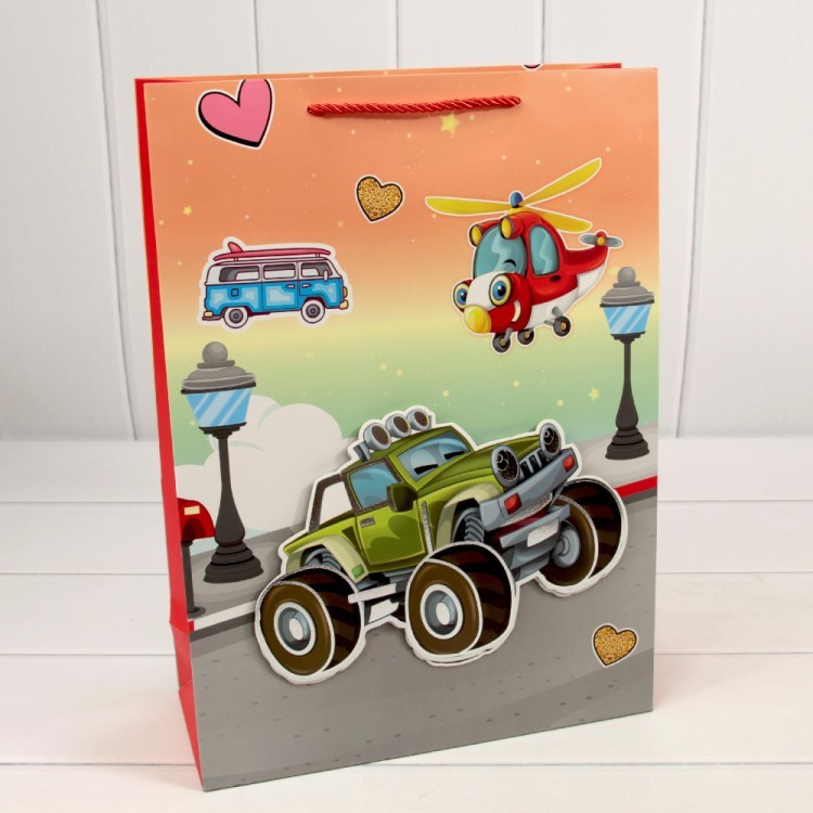 000107A Пакет подарочный с 3D аппликацией "Детский" (микс 107) 30*41,5*12 210г 1/20 1/80