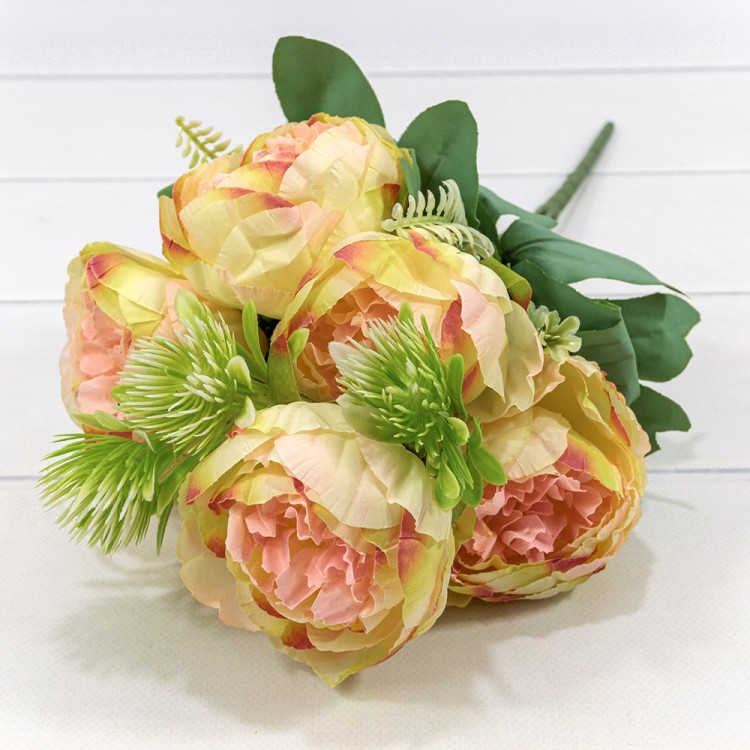 303-06-047/10 Искусственные цветы Пион (6 Цветов) 47 см Лимонный 1/1