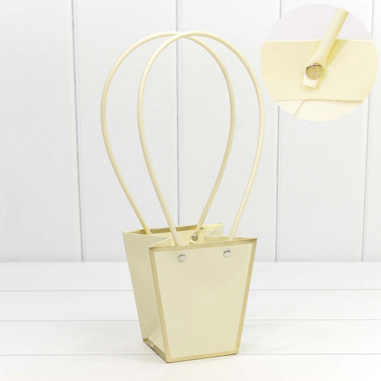 000172H/29 Пакет подарочный "Ваза для цветов" 12,5*12*8 с золотой рамкой Бежевый 1/10 1/200