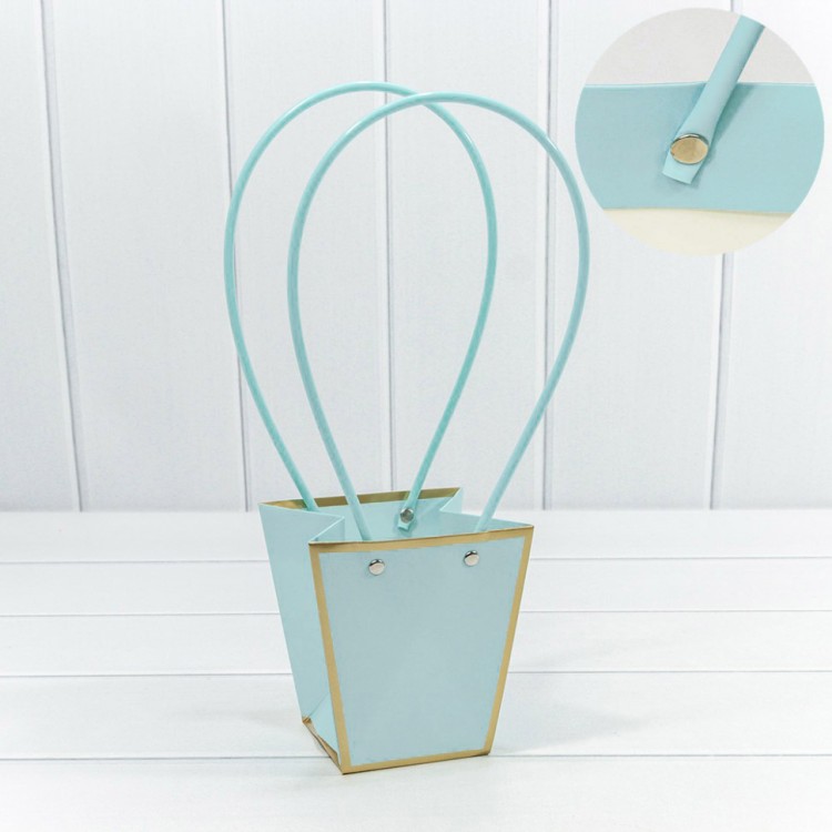 000172H/14 Пакет подарочный "Ваза для цветов" 12,5*12*8 с золотой рамкой Голубой 1/10 1/200