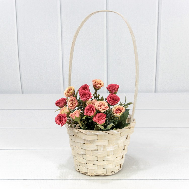 420200/1 Корзина плетёная Круглая 13*9,5/28 с ручкой "Береста" Белёный 1/120 420200/1 Корзина плетёная Круглая 13*9,5/28 с ручкой "Береста" Белёный 1/120