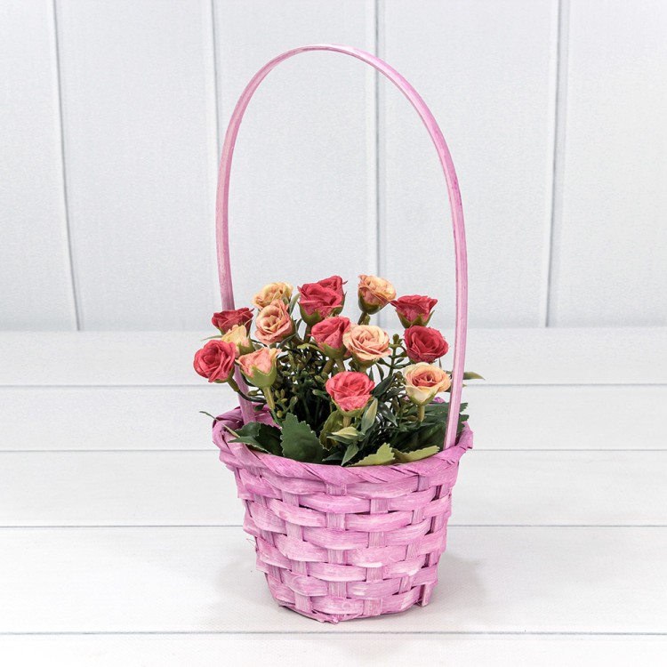 420200/2 Корзина плетёная Круглая 13*9,5/28 с ручкой "Береста" Розовый 1/120 420200/2 Корзина плетёная Круглая 13*9,5/28 с ручкой "Береста" Розовый 1/120