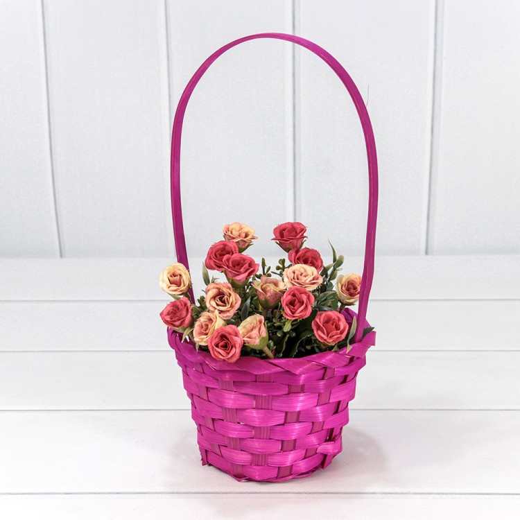 420200/4 Корзина плетёная Круглая 13*9,5/28 с ручкой "Береста" Глубокий розовый 1/120 420200/4 Корзина плетёная Круглая 13*9,5/28 с ручкой "Береста" Глубокий розовый 1/120