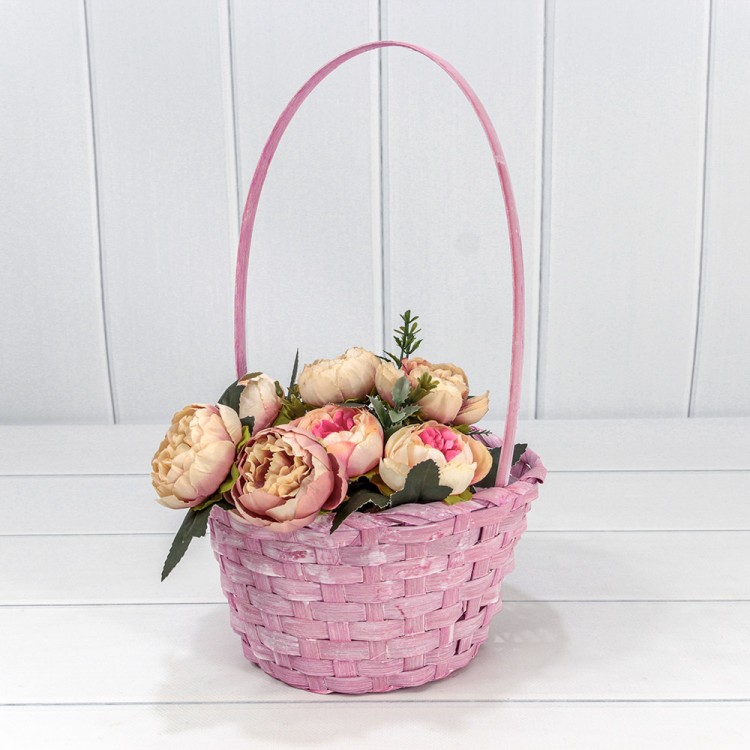 420201/1 Корзина плетёная Круглая 20*11/35 с ручкой "Береста" Розовый 1/120 420201/1 Корзина плетёная Круглая 20*11/35 с ручкой "Береста" Розовый 1/120