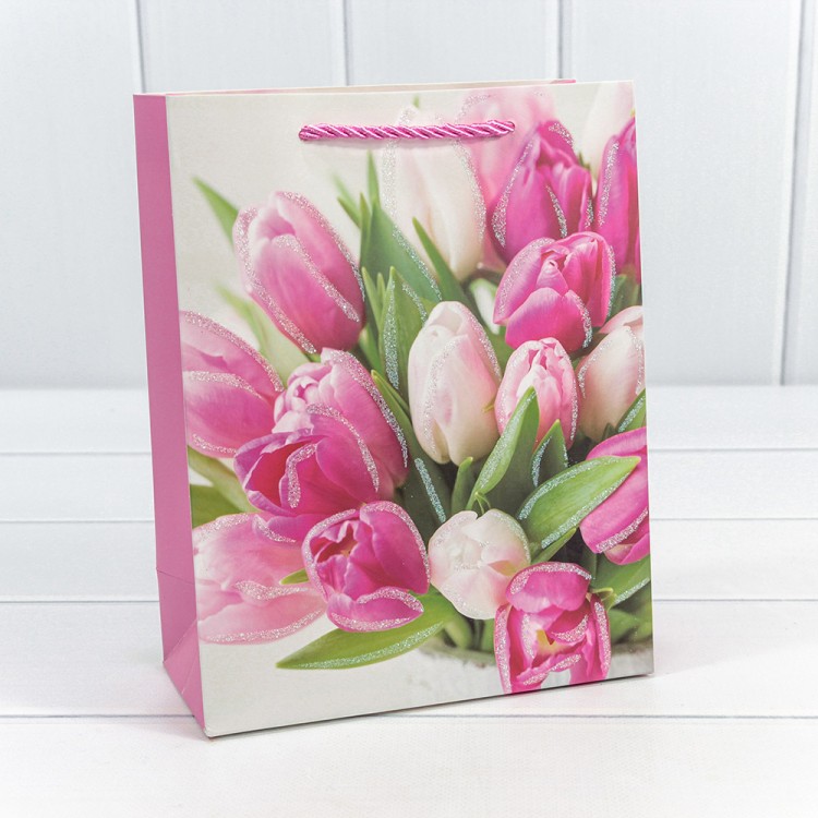 000311E Пакет подарочный с блёстками "Тюльпаны" (микс-311) 18*23*10 210г 1/20 1/360