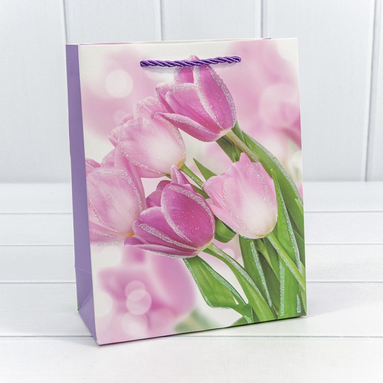 000311E Пакет подарочный с блёстками "Тюльпаны" (микс-311) 18*23*10 210г 1/20 1/360