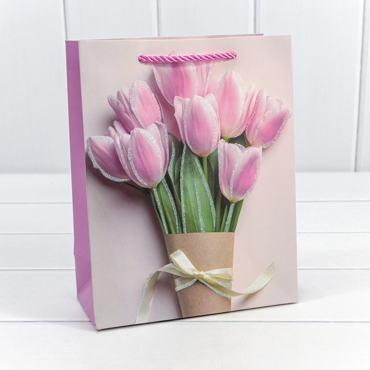 000311E Пакет подарочный с блёстками "Тюльпаны" (микс-311) 18*23*10 210г 1/20 1/360