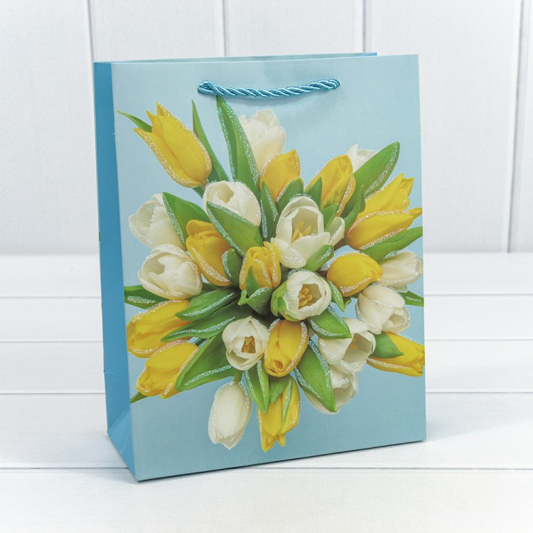 000311E Пакет подарочный с блёстками "Тюльпаны" (микс-311) 18*23*10 210г 1/20 1/360