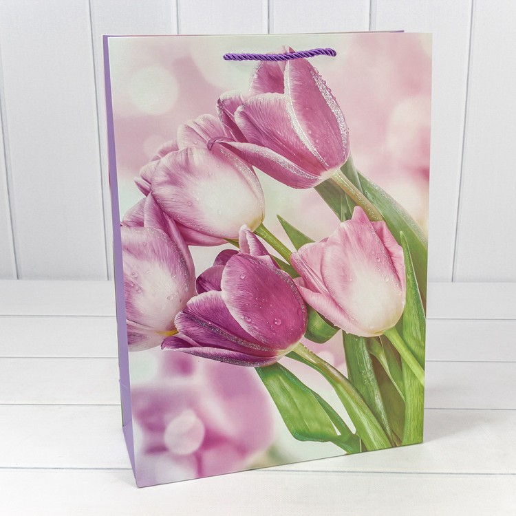 000311A Пакет подарочный с блёстками "Тюльпаны" (микс-311) 30*41,5*12 210г 1/20 1/80