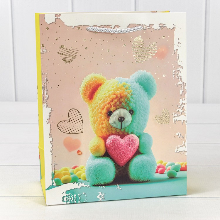 000314E Пакет подарочный с тиснением "Мишки" (микс) 18*23*10 210г 1/20 1/360 