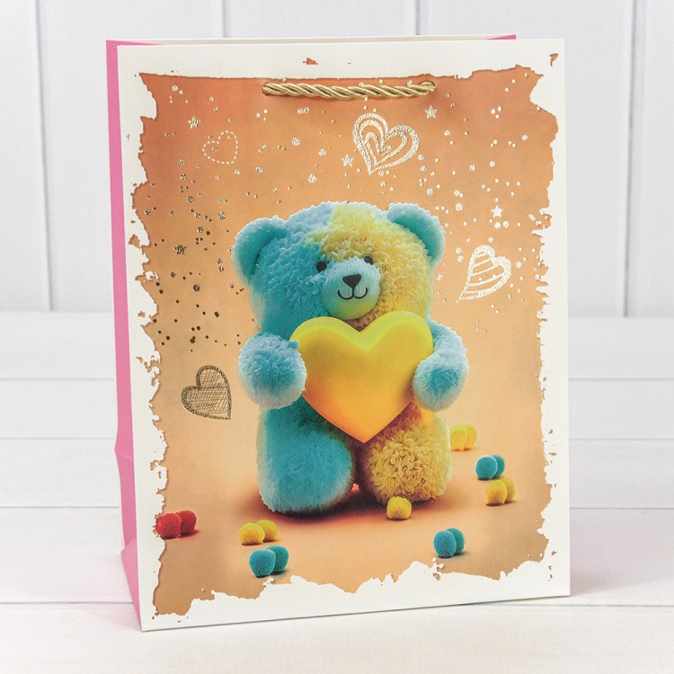 000314E Пакет подарочный с тиснением "Мишки" (микс) 18*23*10 210г 1/20 1/360 