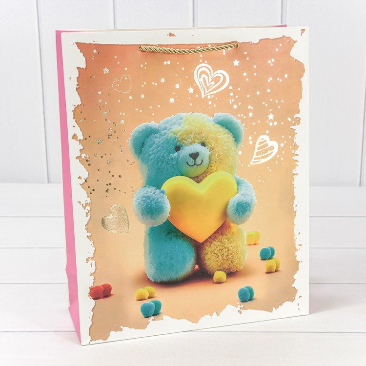 000314C Пакет подарочный с тиснением "Мишки" (микс) 26*32*10 210г 1/20 1/240