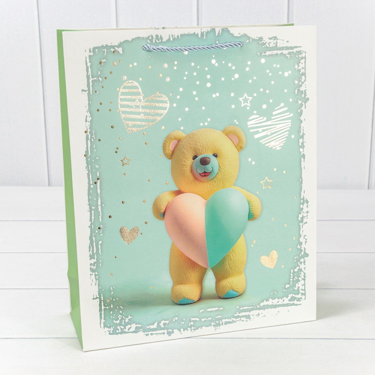 000314C Пакет подарочный с тиснением "Мишки" (микс) 26*32*10 210г 1/20 1/240