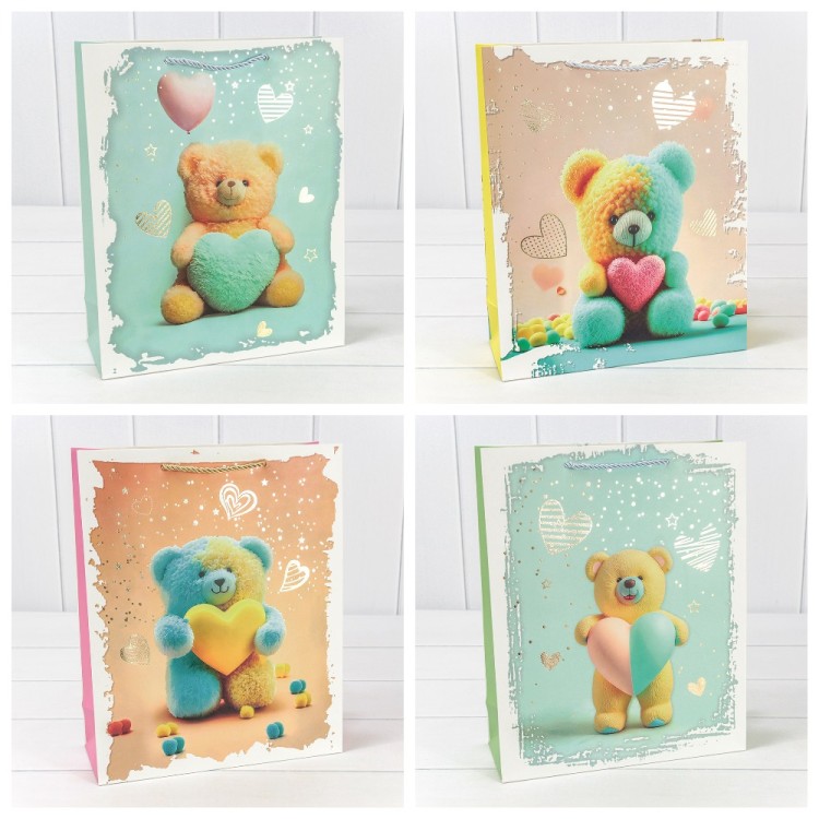 000314C Пакет подарочный с тиснением "Мишки" (микс) 26*32*10 210г 1/20 1/240