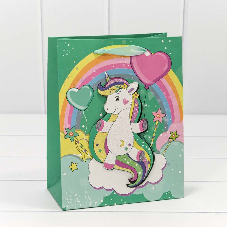 000303E Пакет подарочный с 3D аппликацией "Единорог" (микс) 18*23*10 1/20 1/360