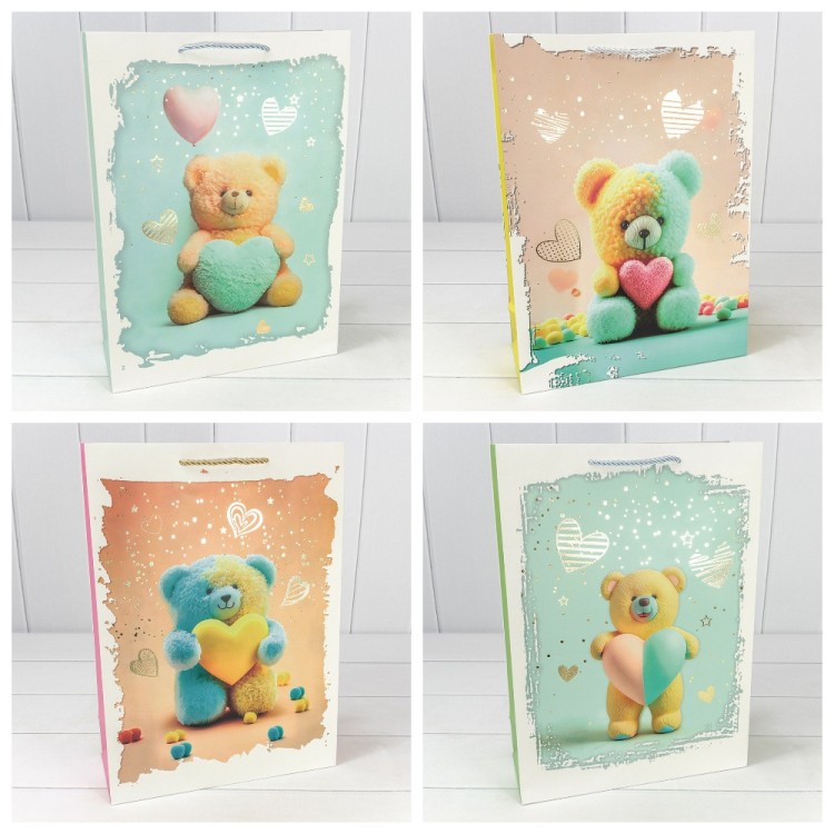000314A Пакет подарочный с тиснением "Мишки" (микс) 30*41,5*12 210г 1/20 1/80