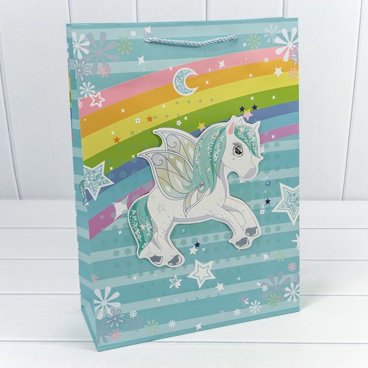 000333A Пакет подарочный с 3D аппликацией "Единороги" (микс) 30*41,5*12 210г 1/20 1/80