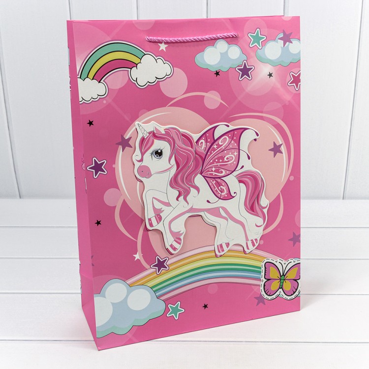 000333A Пакет подарочный с 3D аппликацией "Единороги" (микс) 30*41,5*12 210г 1/20 1/80