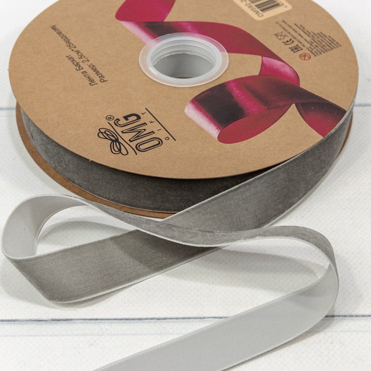 592-25/33 Лента Бархат 2,5см*25ярд Серый 1/13 1/52