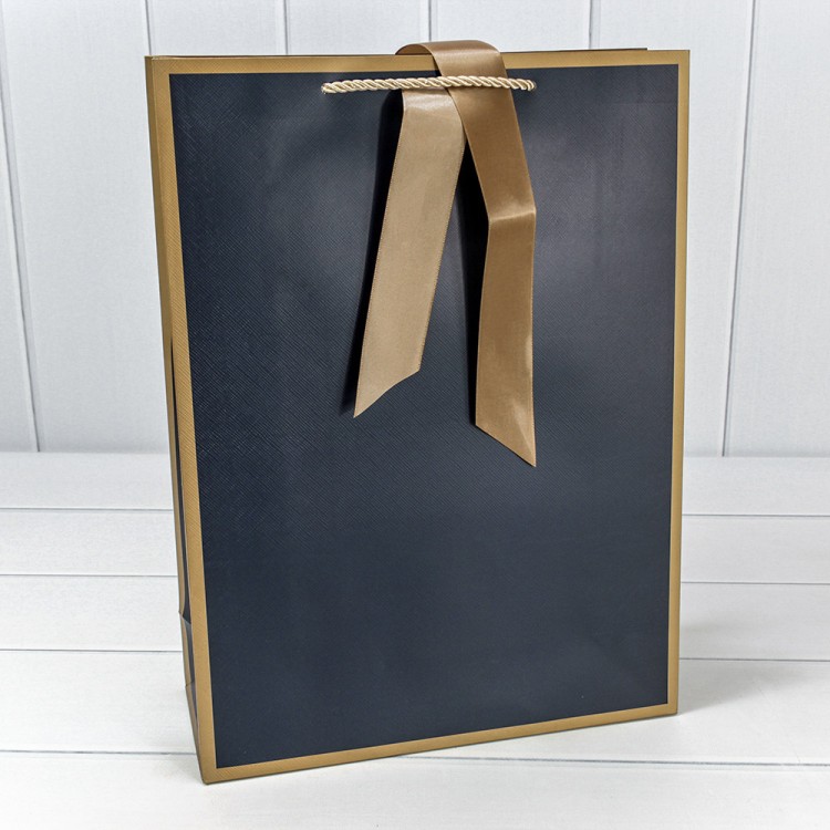 000502A/16 Пакет подарочный с лентой 31*42*12 210г Синий 1/10 1/80