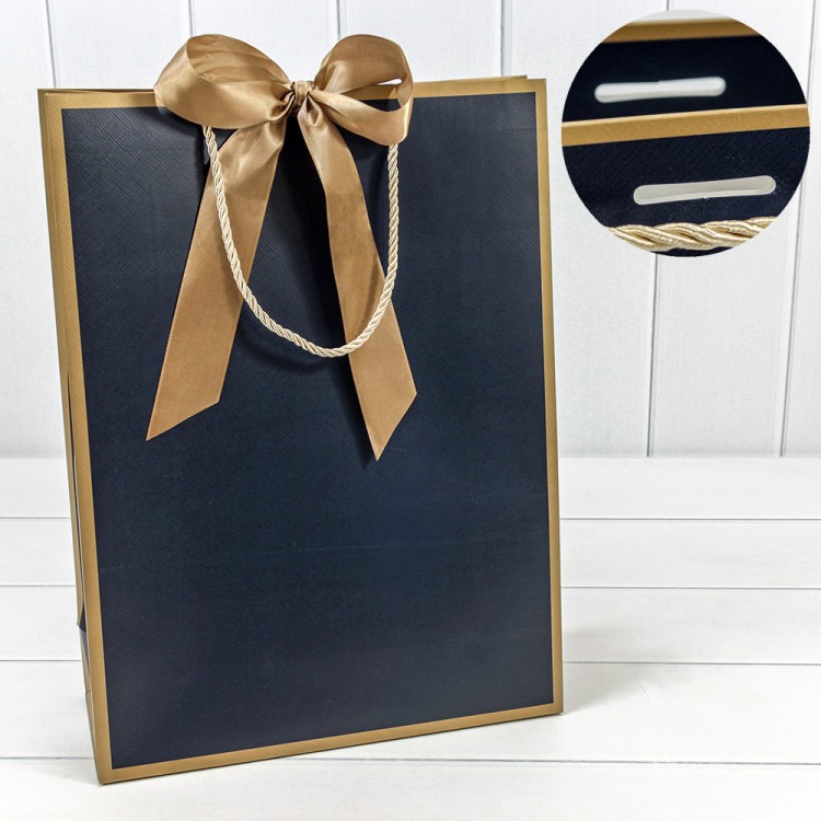 000502A/16 Пакет подарочный с лентой 31*42*12 210г Синий 1/10 1/80