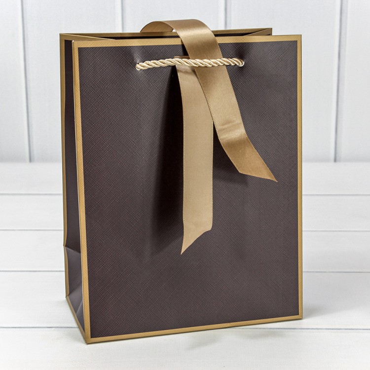 000503E/2 Пакет подарочный с лентой 18*23*10 210г Коричневый 1/10 1/160