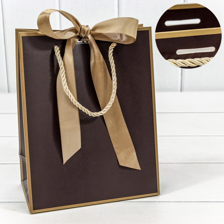 000503E/2 Пакет подарочный с лентой 18*23*10 210г Коричневый 1/10 1/160