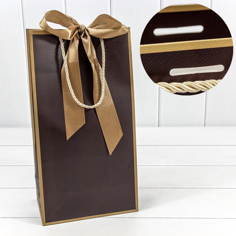 000503EM/2 Пакет подарочный с лентой 20*38*12 210г Коричневый 1/10 1/120