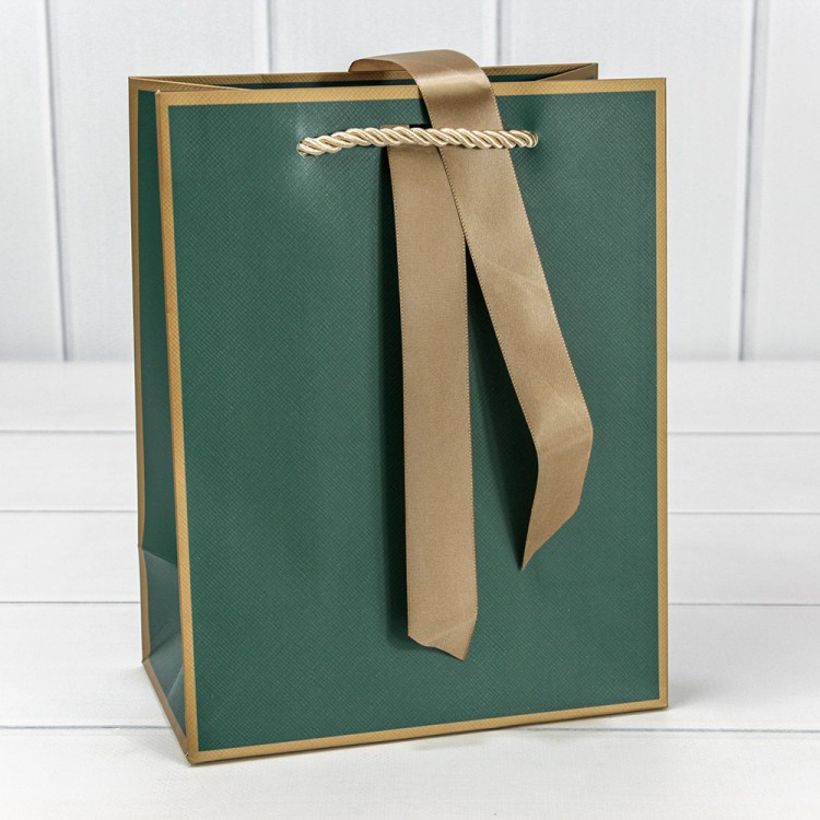 000505E/15 Пакет подарочный с лентой 18*23*10 210г Зелёный 1/10 1/160