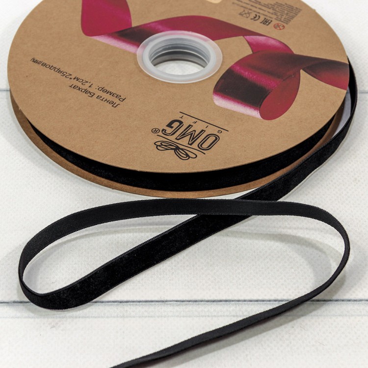 592-12/50 Лента Бархат 1,2см*25ярд Чёрный 1/16 1/64