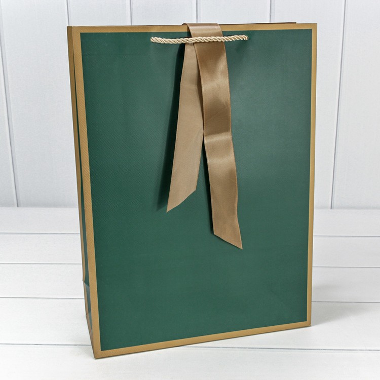 000505A/15 Пакет подарочный с лентой 31*42*12 210г Зелёный 1/10 1/80