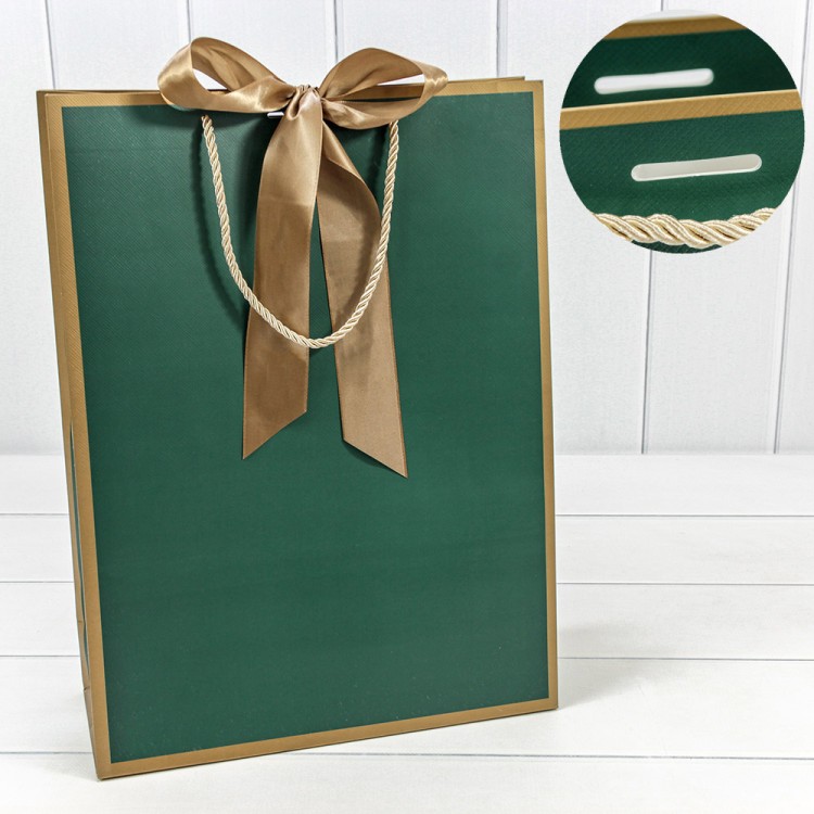 000505A/15 Пакет подарочный с лентой 31*42*12 210г Зелёный 1/10 1/80