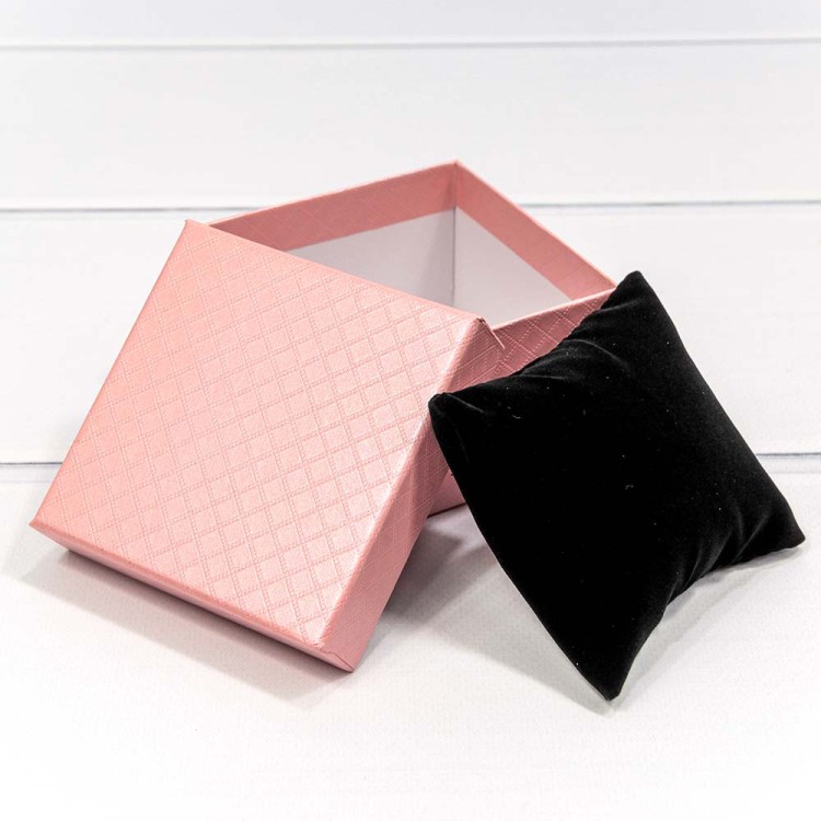 61299/4 Коробка квадратная 9*9*5,5 под часы "Ромбики" Розовый 1/12 1/240