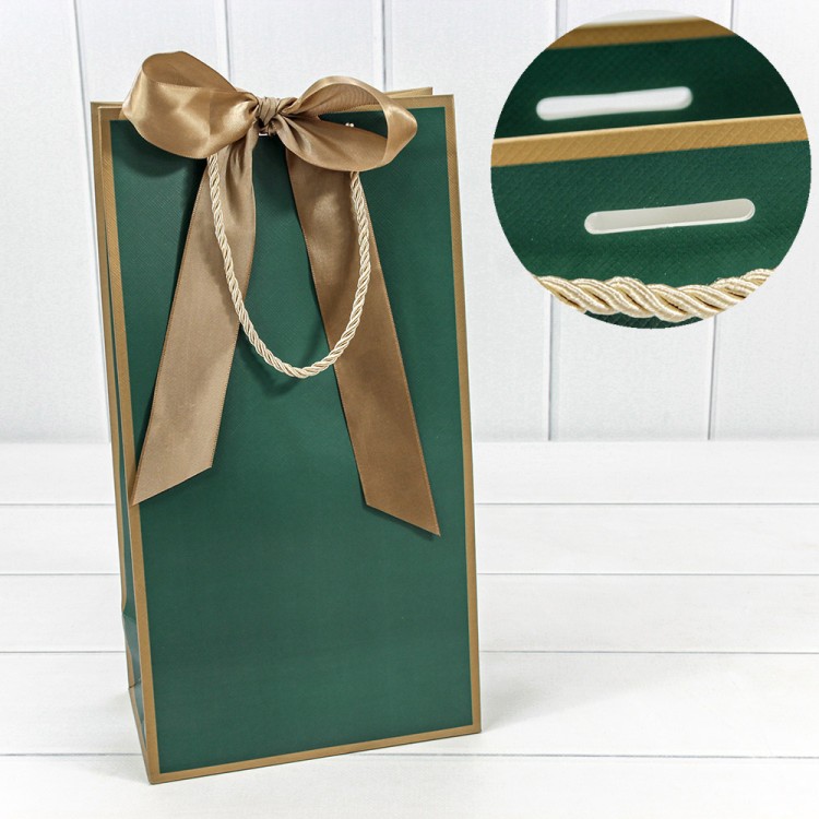 000505EM/15 Пакет подарочный с лентой 20*38*12 210г Зелёный 1/10 1/120